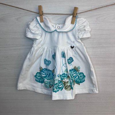 VESTIDO BABY BLUE FLOWERS AND BUTTERFLIES T.6 MESES