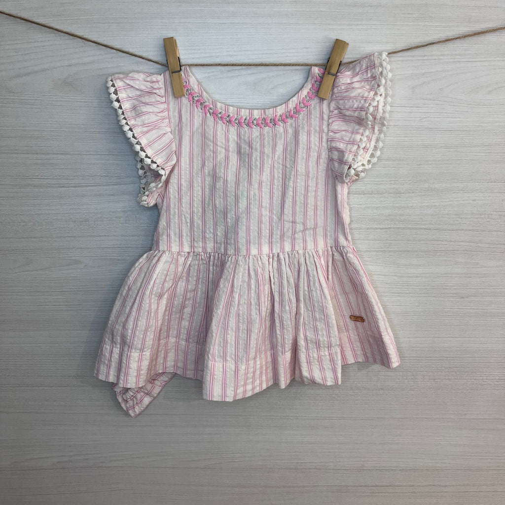 VESTIDO BABY WHITE AND PINK LINES T.6 MESES