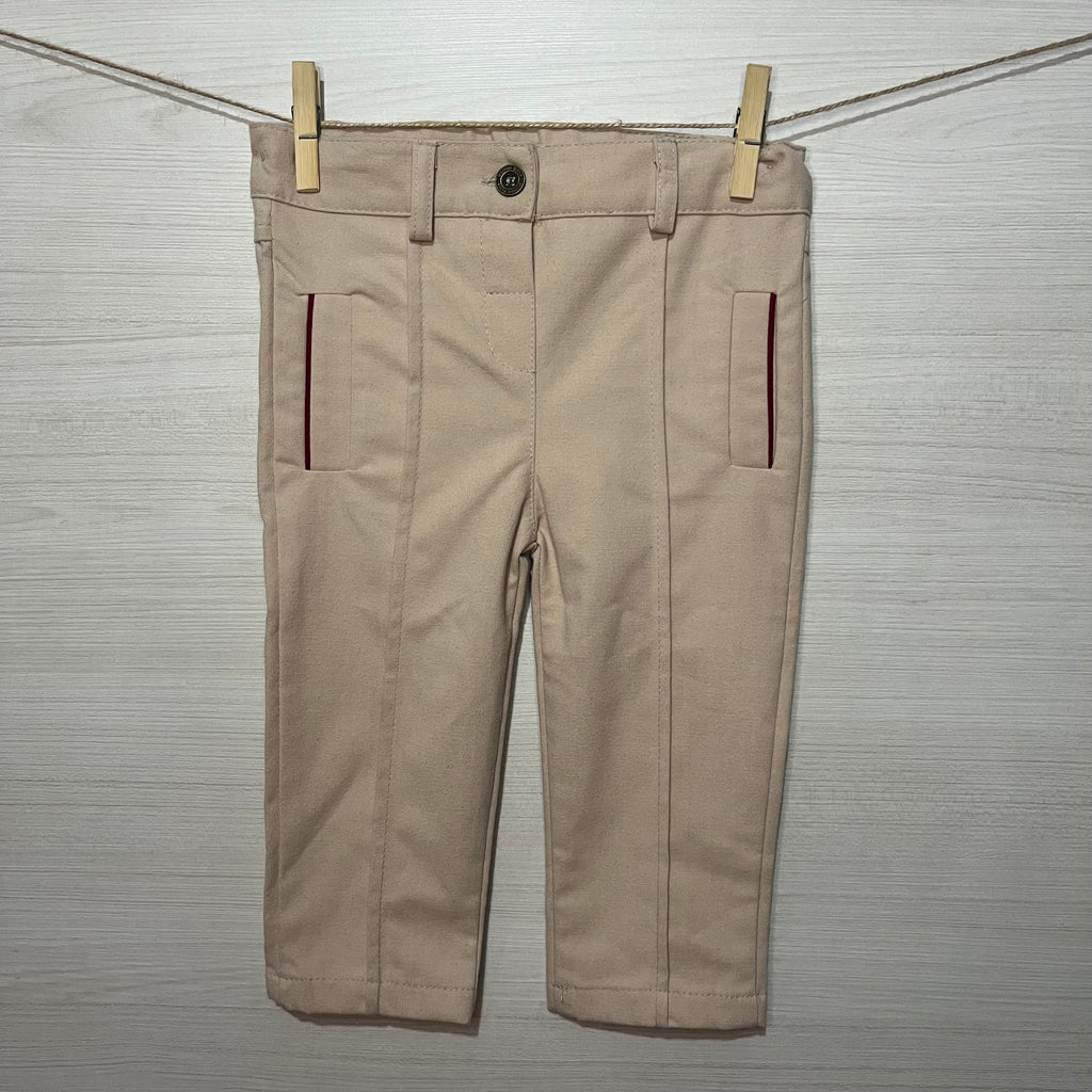 PANTALÓN TELA BABY BEIGE WITH RED LINE T.24 MESES