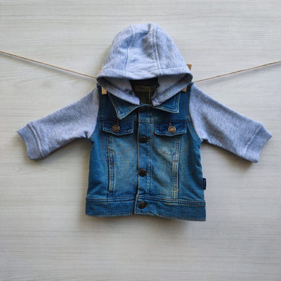 CHAQUETA JEANS BABY SLEEVES AND CAP IN COTTON T.3 MESES